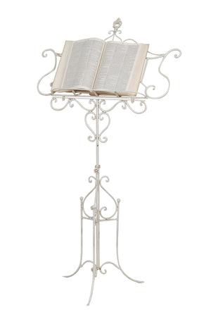 Biscottini Leggio da terra in ferro battuto pieno finitura bianca anticata L85xPR46xH140 cm