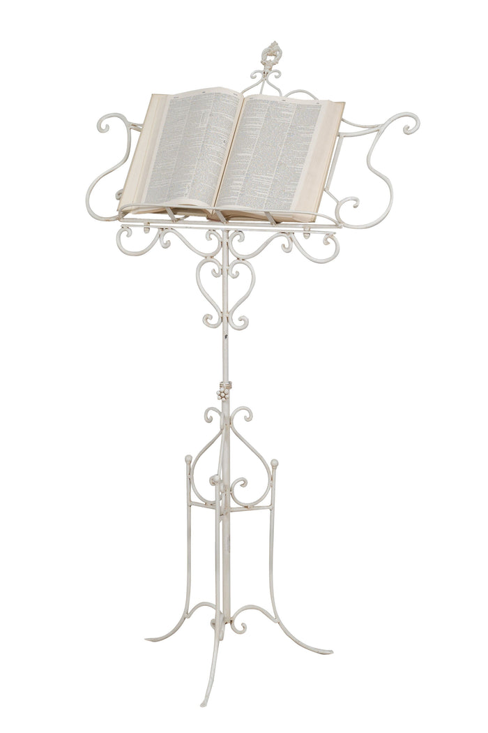 Biscottini Leggio da terra in ferro battuto pieno finitura bianca anticata L85xPR46xH140 cm