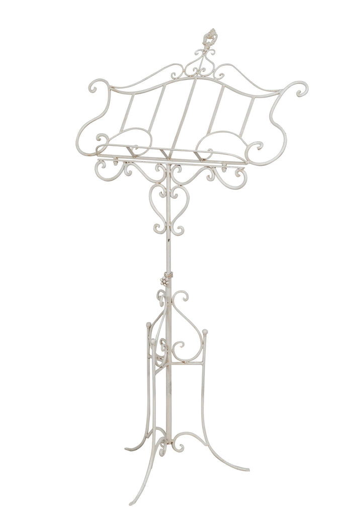 Biscottini Leggio da terra in ferro battuto pieno finitura bianca anticata L85xPR50xH140 cm