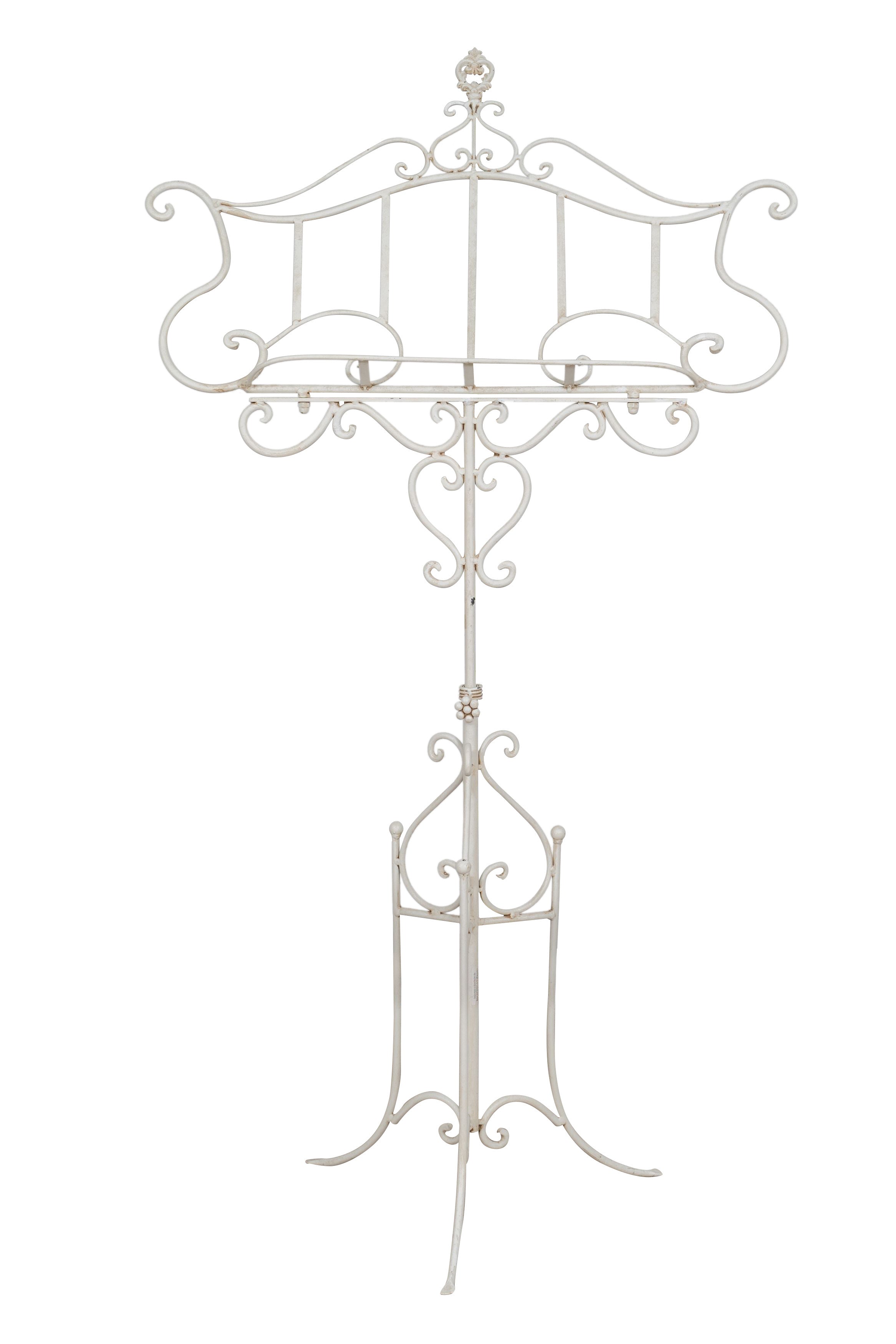 Biscottini Leggio da terra in ferro battuto pieno finitura bianca anticata L85xPR50xH140 cm