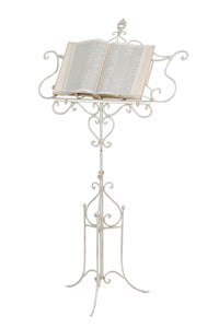 Biscottini Leggio da terra in ferro battuto pieno finitura bianca anticata L85xPR50xH140 cm