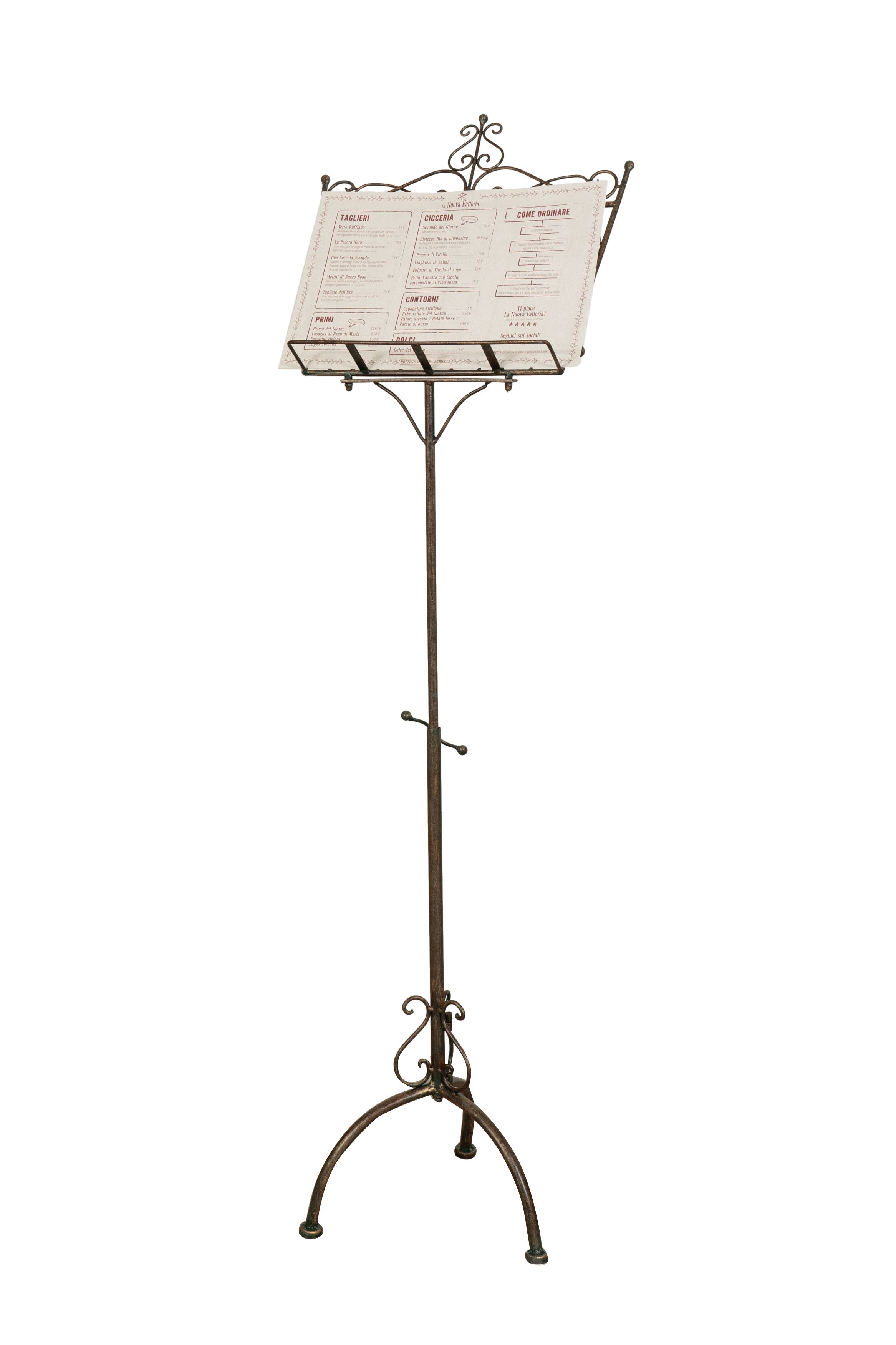 Biscottini Leggio da terra in ferro battuto pieno finitura ruggine anticata L46xPR32xH139 cm