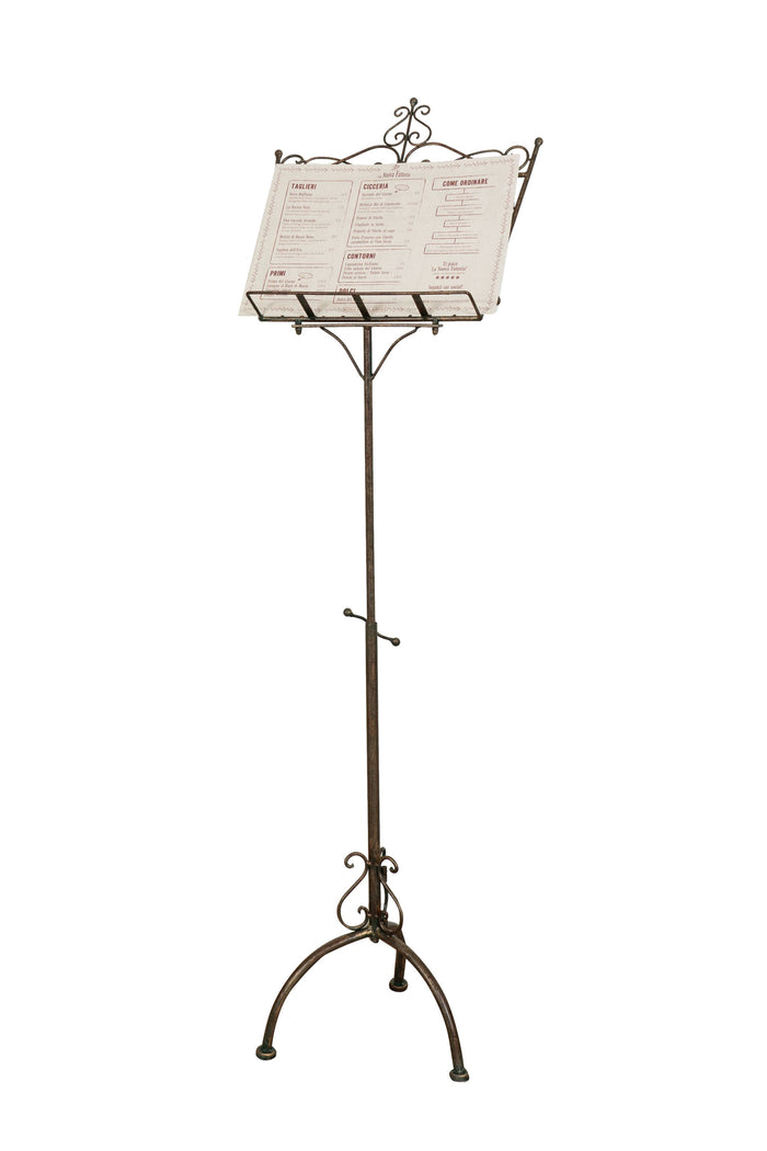 Biscottini Leggio da terra in ferro battuto pieno finitura ruggine anticata L46xPR32xH139 cm