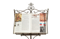 Biscottini Leggio da terra in ferro battuto pieno finitura ruggine anticata L46xPR32xH139 cm