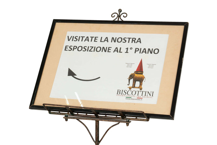 Biscottini Leggio da terra in ferro battuto pieno finitura ruggine anticata L46xPR32xH139 cm
