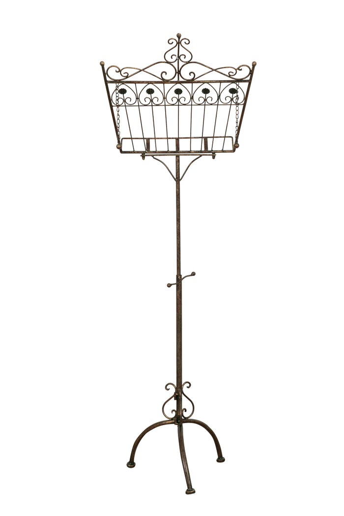 Biscottini Leggio da terra in ferro battuto pieno finitura ruggine anticata L46xPR32xH139 cm