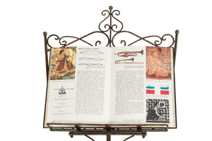 Biscottini Leggio da terra in ferro battuto pieno finitura ruggine anticata L46xPR32xH139 cm