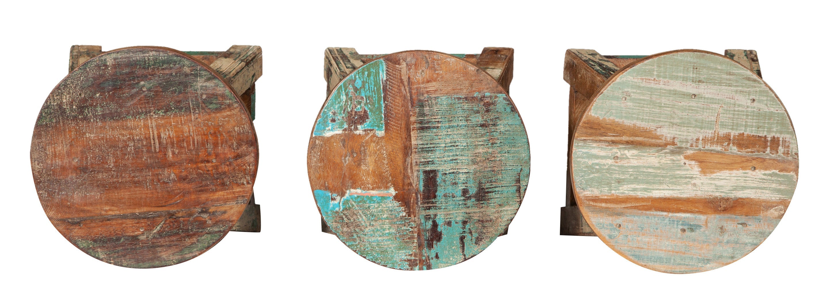 Biscottini PANCHETTO ROTONDO IN LEGNO VECCHIO RICICLATO DI TEAK dimensioni lunghezza