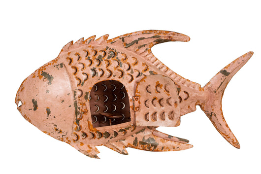 Biscottini Pesce porta candela in ferro dipinto a mano Originale lanterna forma Offerta