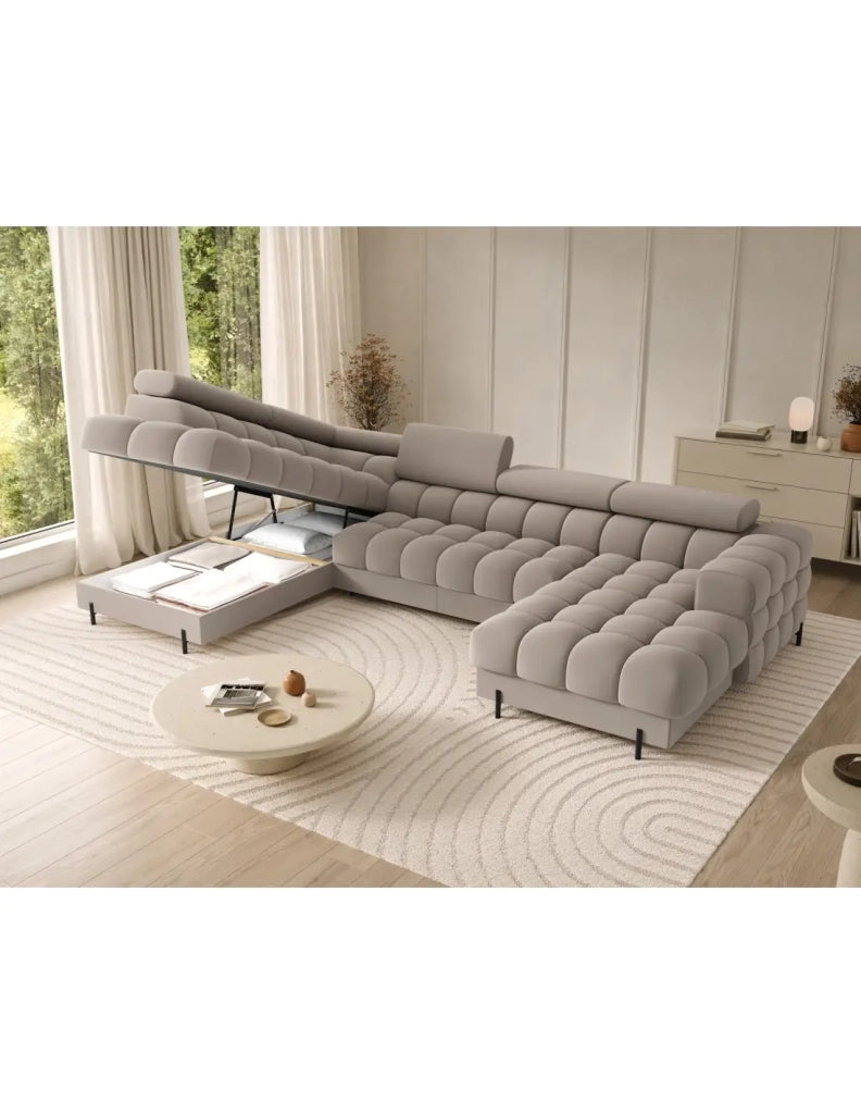Divano panoramico convertibile Beige angolo sinistro FERARIA 358x93x202cm