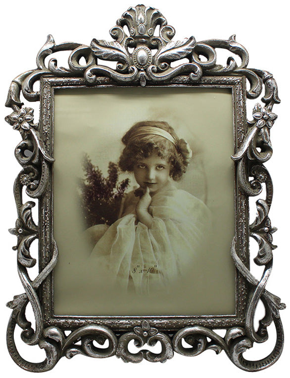 Biscottini Portafoto da appoggio a cuore in resina finitura argento anticata L29,5xPR2xH39 cm