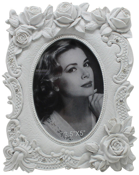 Biscottini Portafoto da appoggio in resina finitura bianca anticata L14,5xPR3xH19,5 cm