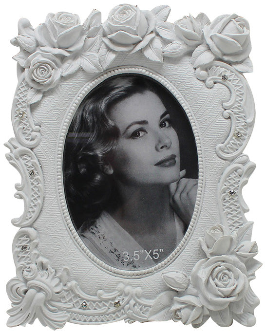 Biscottini Portafoto da appoggio in resina finitura bianca anticata L14,5xPR3xH19,5 cm