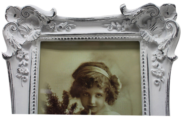 Biscottini Portafoto da appoggio verticale/orizzontale in resina finitura bianca anticata L15,5xPR3,5xH20,5 cm