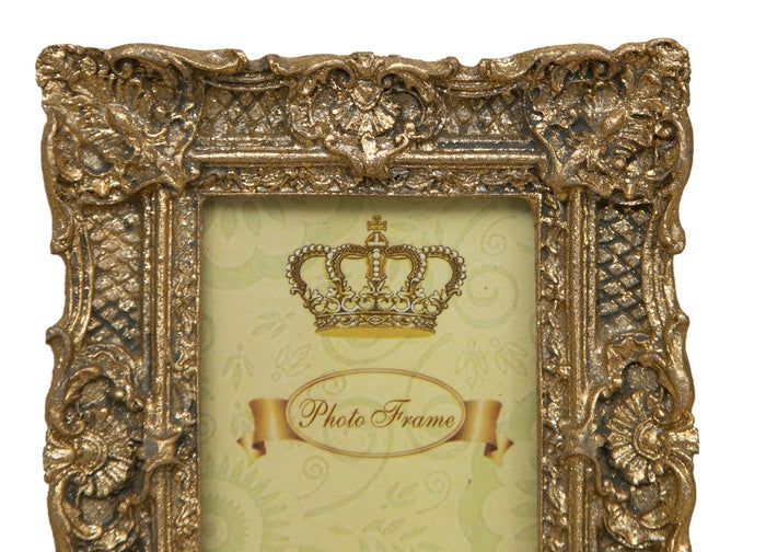 Biscottini PORTAFOTO DA APPOGGIO VERTICALE/ORIZZONTALE IN RESINA FINITURA ORO ANTICATA