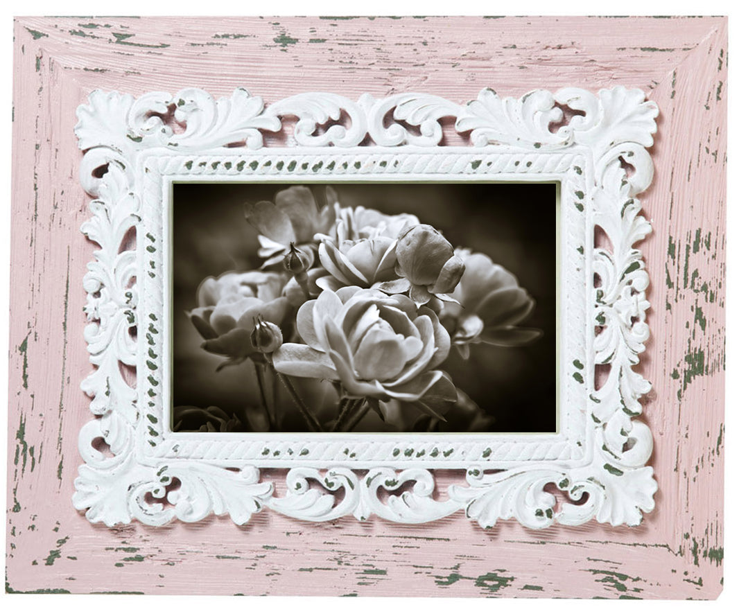 Biscottini Portafoto da appoggio verticale/orizzontale in resina finitura rosa anticata L20xPR2xH25 cm