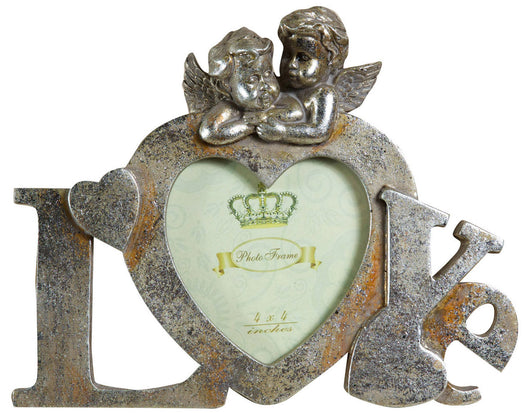 Biscottini Portafoto LOVE da appoggio in resina finitura argento anticata L23xPR13xH18 cm