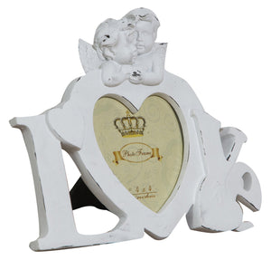 Biscottini Portafoto LOVE da appoggio in resina finitura bianca anticata L23xPR13xH18 cm