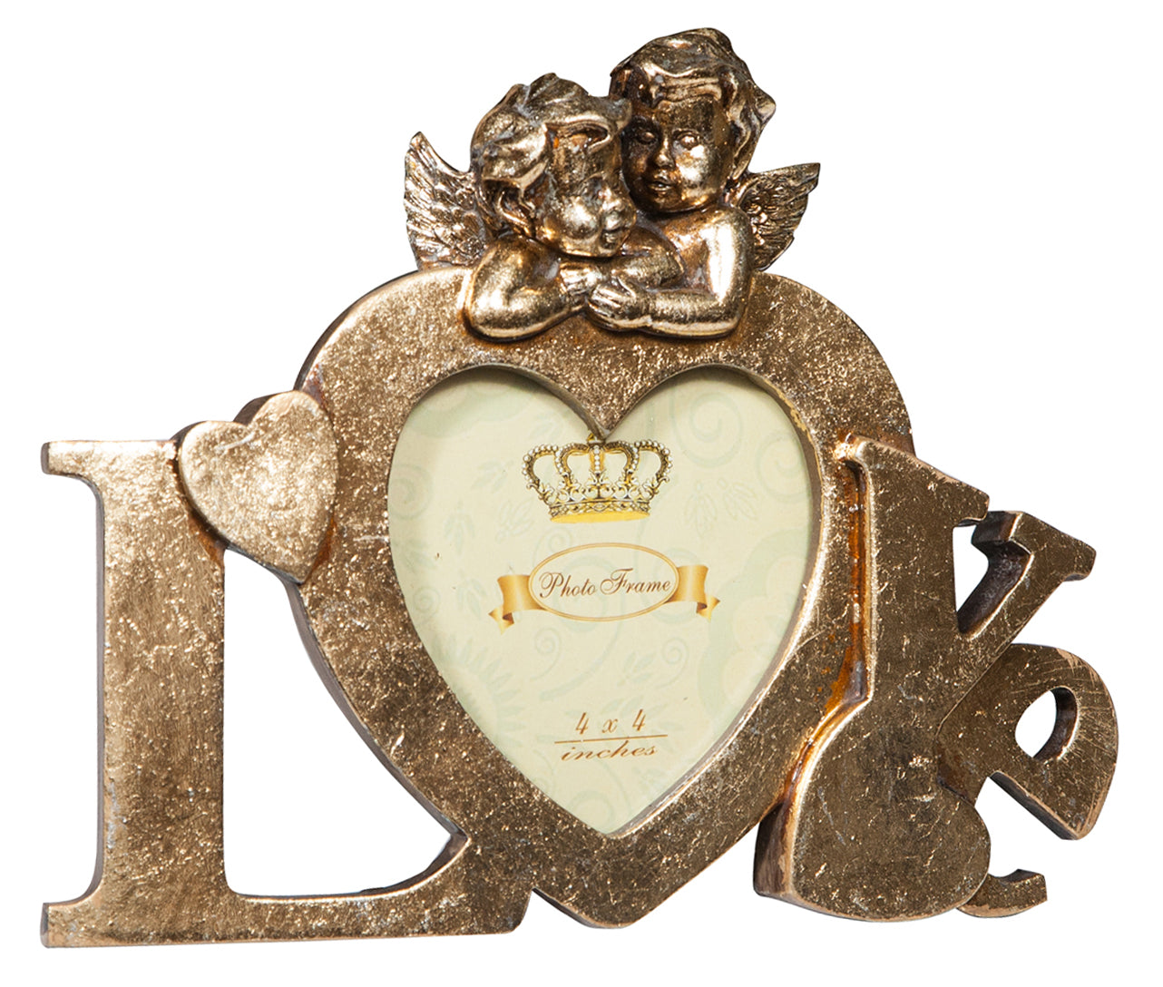 Biscottini Portafoto LOVE da appoggio in resina finitura oro anticata L23xPR13xH18 cm