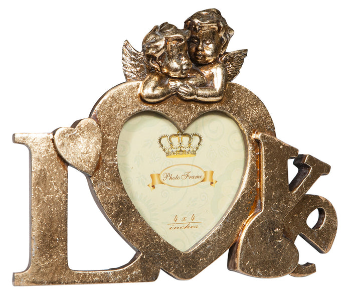 Biscottini Portafoto LOVE da appoggio in resina finitura oro anticata L23xPR13xH18 cm