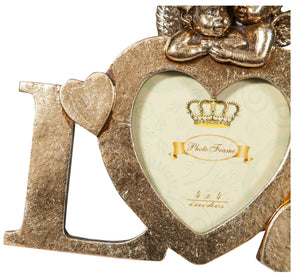 Biscottini Portafoto LOVE da appoggio in resina finitura oro anticata L23xPR13xH18 cm
