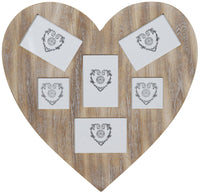 Biscottini Portafoto multiplo da appendere a cuore in legno finitura Shabby anticata L53xPR0,9xH51,5 cm