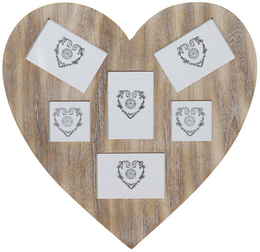 Biscottini Portafoto multiplo da appendere a cuore in legno finitura Shabby anticata L53xPR0,9xH51,5 cm