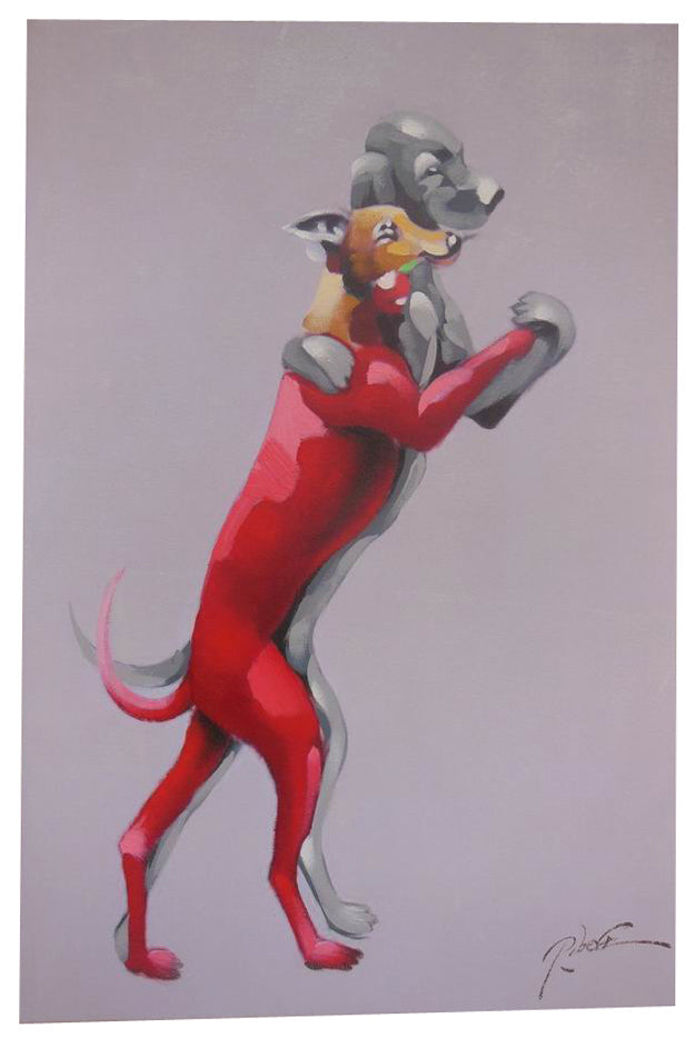 Biscottini Quadro olio su tela dipinto a mano cani 60x3x90 dare tocco L60xPR3xH90