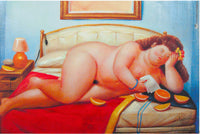 Biscottini Quadro olio su tela dipinto a mano donna a letto 90x3x60 dare tocco L90xPR3xH60