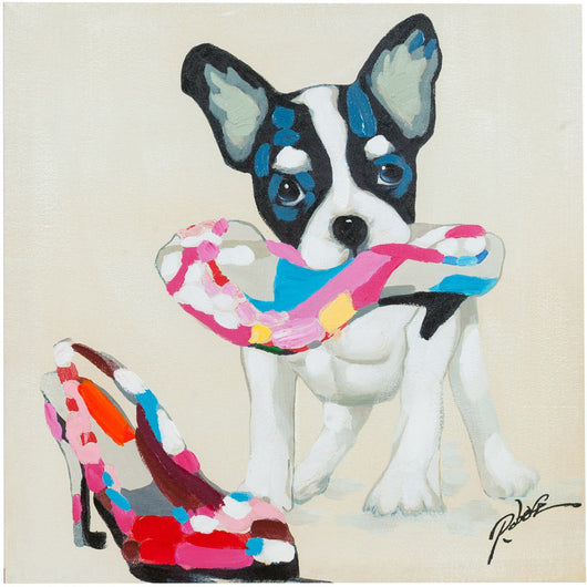 Biscottini Quadro olio su tela dipinto a mano scarpe e cane 60x3x60 dare tocco L60xPR3xH60