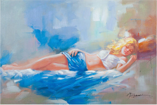 Biscottini Quadro olio su tela dipinto a mano sognatrice 90x3x60 dare tocco L90xPR3xH60