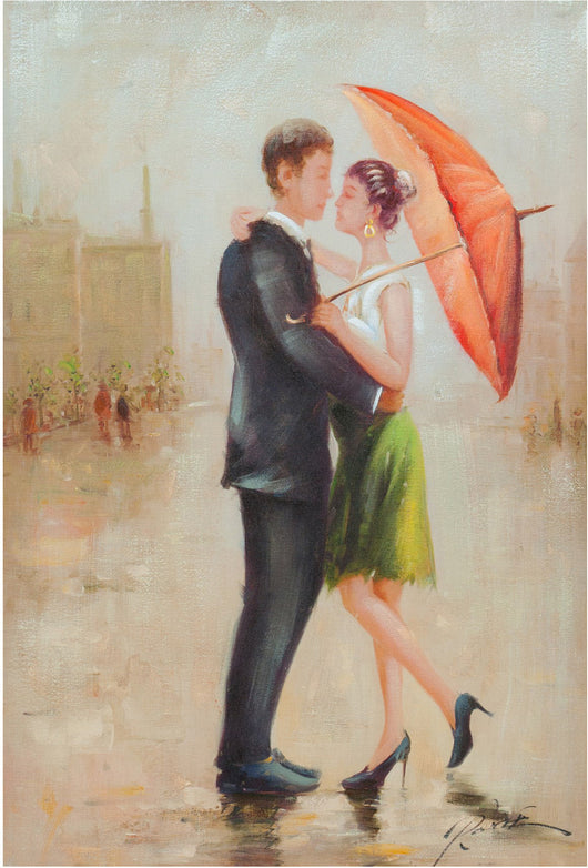 Biscottini Quadro olio su tela dipinto a mano SOTTO LA PIOGGIA 60x3x90 dare tocco