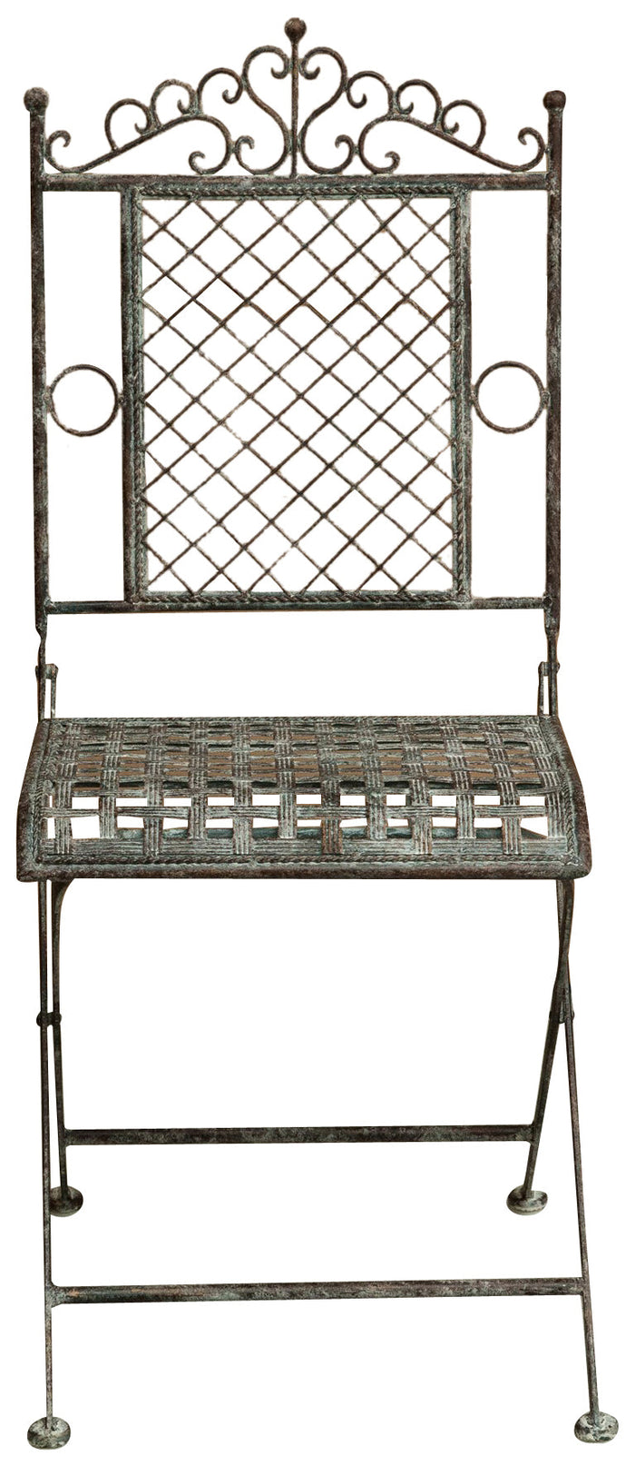 Biscottini Sedia in ferro battuto pieghevole da esterno da giardino da pranzo finitura ruggine anticata L96xPR49xH41 cm