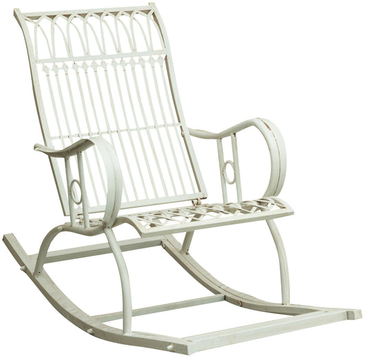 Biscottini Sedia poltrona sdraia a dondolo in ferro battuto finitura bianca anticata L127xPR64xH90 cm