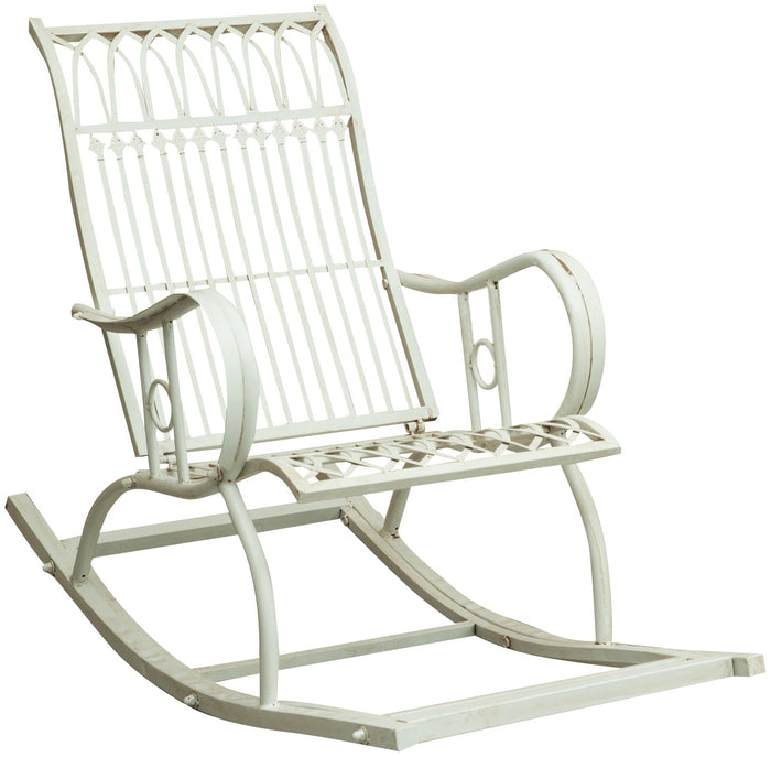 Biscottini Sedia poltrona sdraia a dondolo in ferro battuto finitura bianca anticata L127xPR64xH90 cm