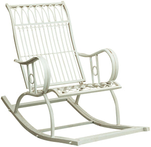 Biscottini Sedia poltrona sdraia a dondolo in ferro battuto finitura bianca anticata L127xPR64xH90 cm