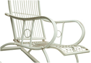Biscottini Sedia poltrona sdraia a dondolo in ferro battuto finitura bianca anticata L127xPR64xH90 cm
