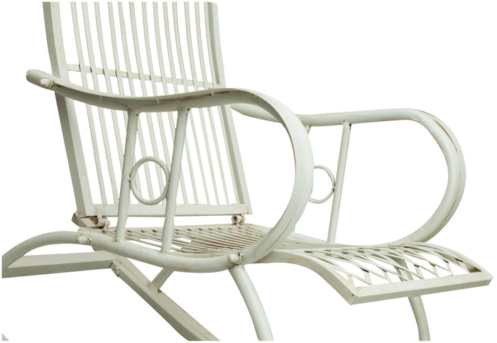 Biscottini Sedia poltrona sdraia a dondolo in ferro battuto finitura bianca anticata L127xPR64xH90 cm