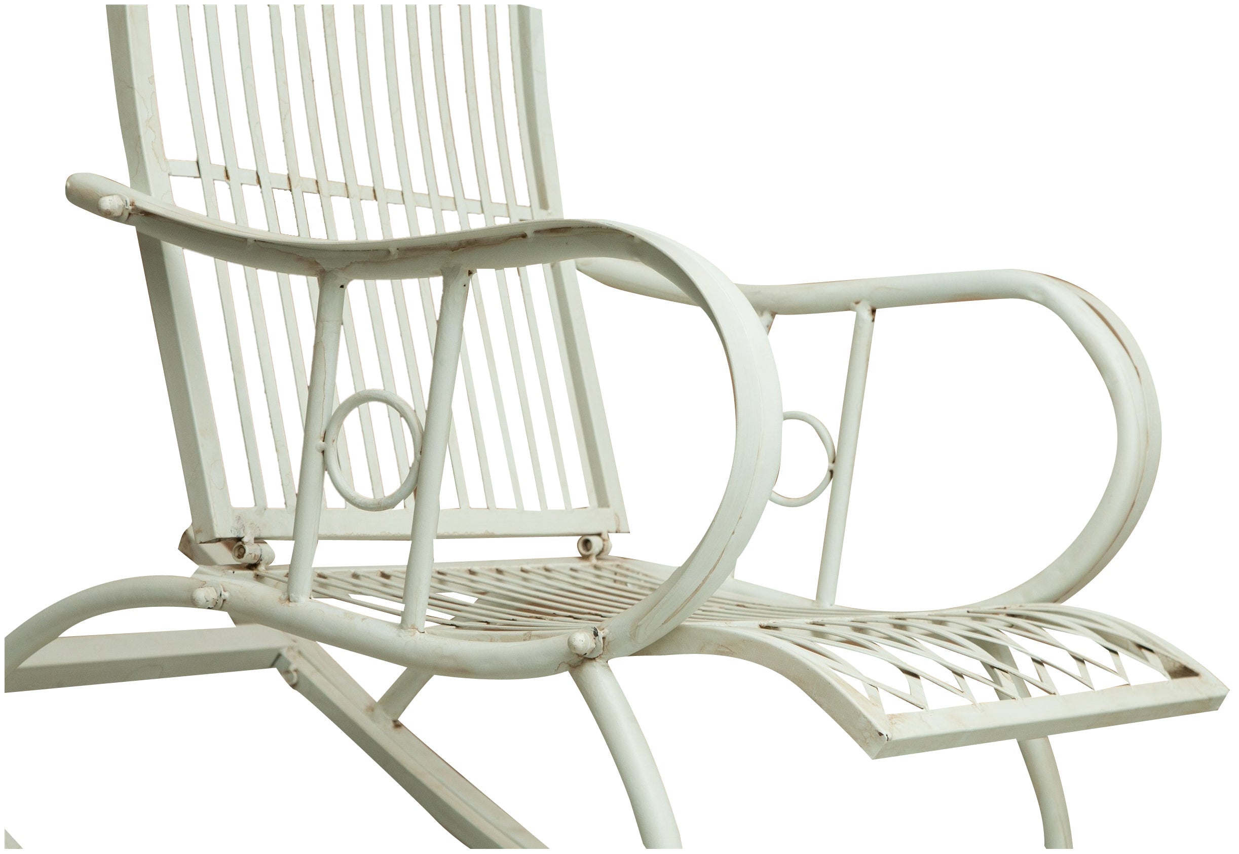 Biscottini Sedia poltrona sdraia a dondolo in ferro battuto finitura bianca anticata L127xPR64xH90 cm