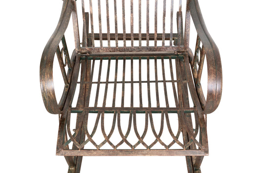 Biscottini Sedia poltrona sdraia a dondolo in ferro battuto finitura ruggine anticata L127xPR64xH90 cm