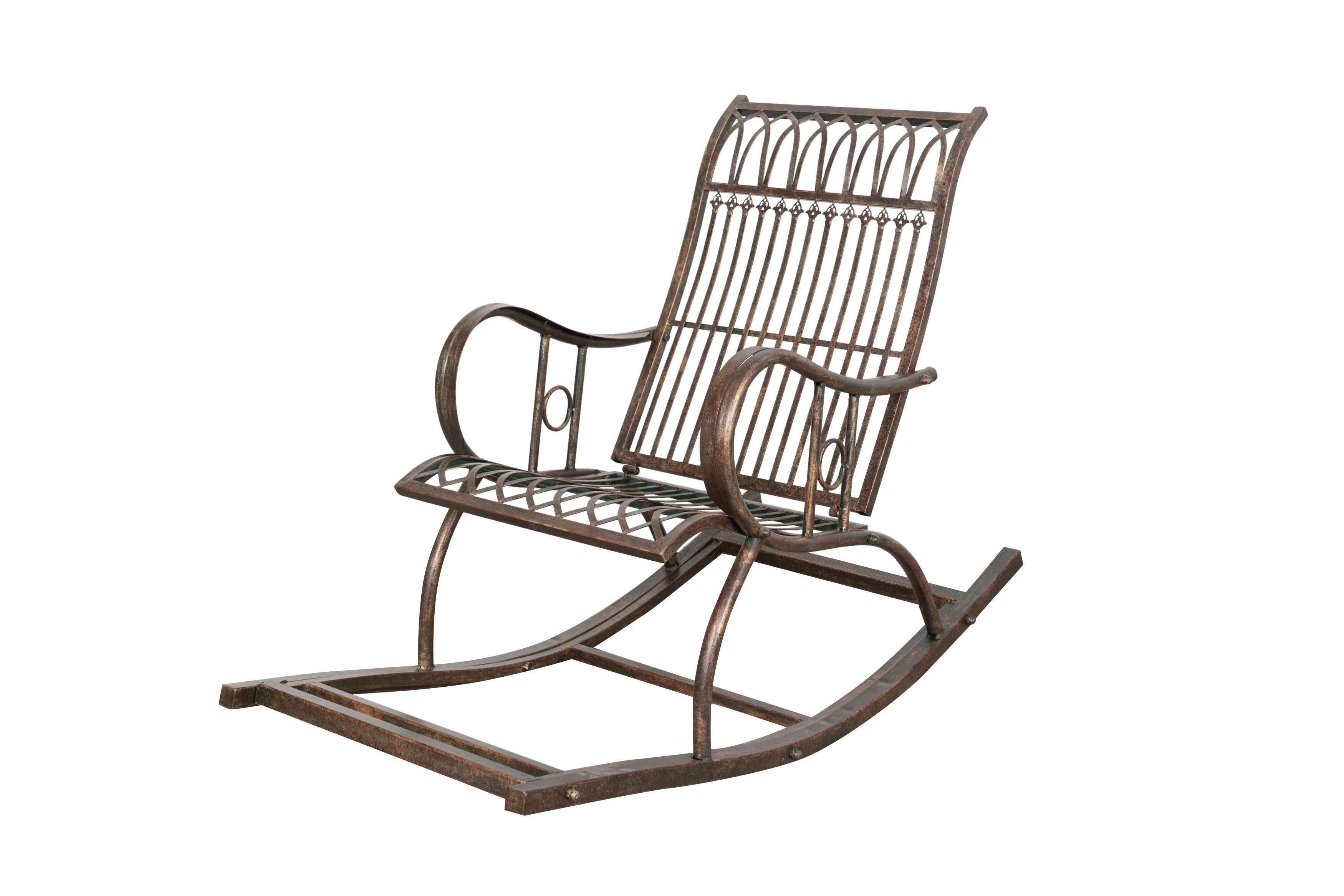 Biscottini Sedia poltrona sdraia a dondolo in ferro battuto finitura ruggine anticata L127xPR64xH90 cm