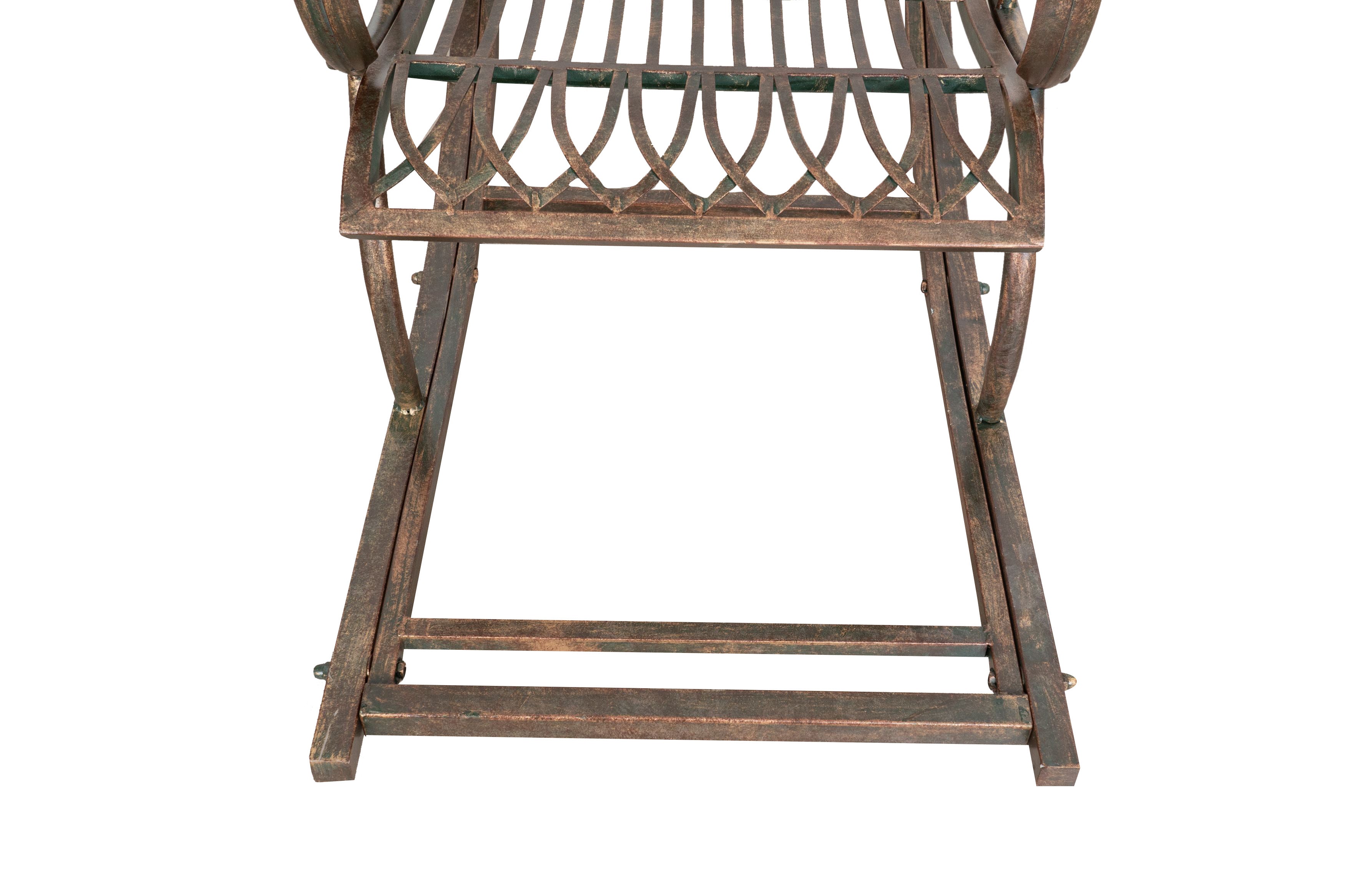 Biscottini Sedia poltrona sdraia a dondolo in ferro battuto finitura ruggine anticata L127xPR64xH90 cm