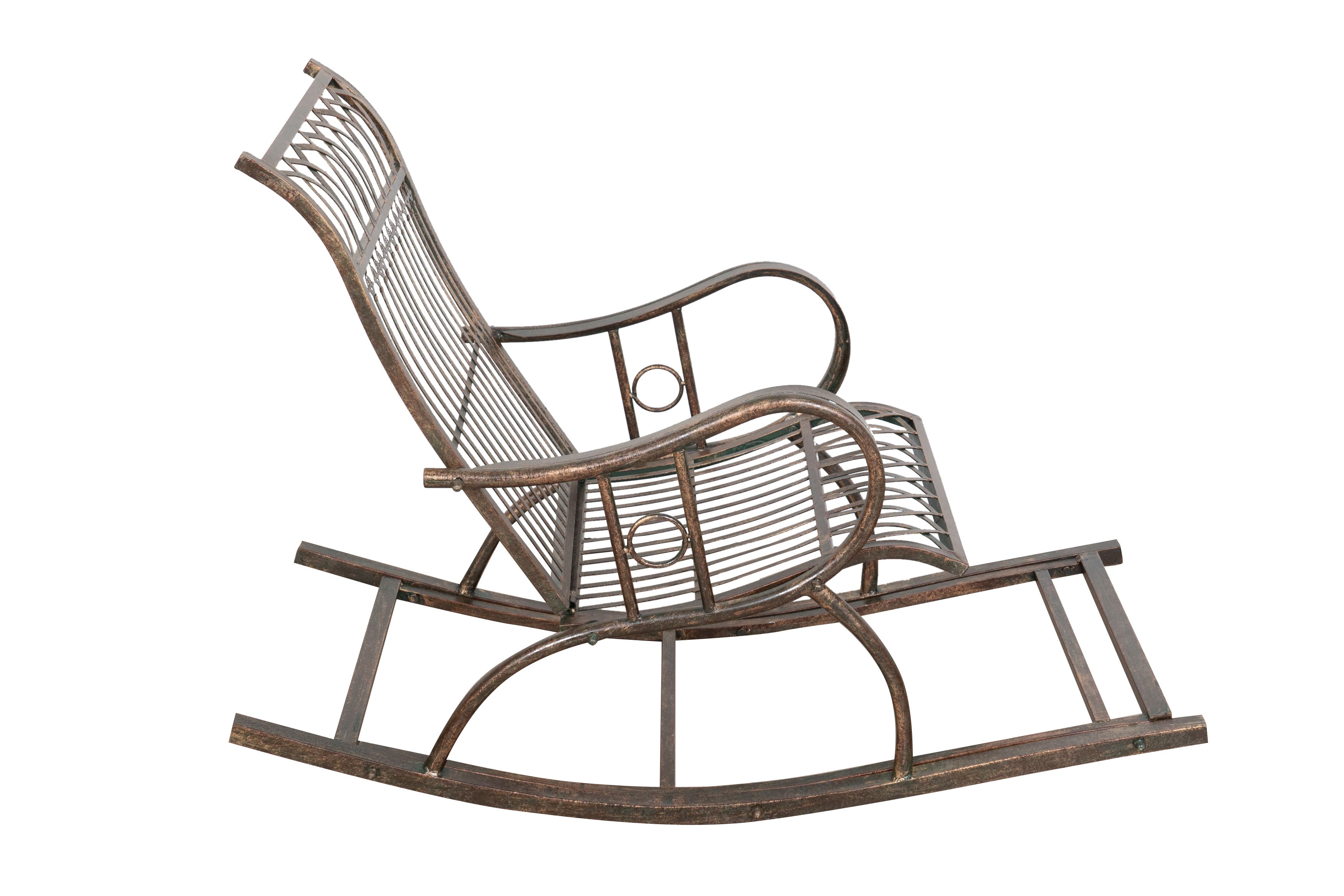 Biscottini Sedia poltrona sdraia a dondolo in ferro battuto finitura ruggine anticata L127xPR64xH90 cm