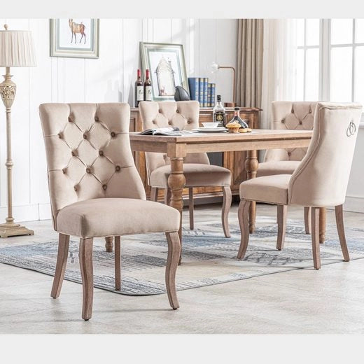 SEDIA da pranzo in velluto beige 97x51x47 cm, schienale alto, Set da 4 pezzi