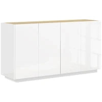 Credenza Moderna con Armadietti a 2 Ante, Chiusura Ammortizzata e Ripiani Regolabili, 140x40x75cm, Bianco Lucido