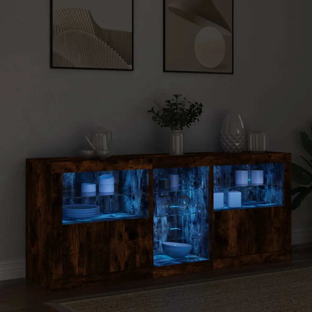 Credenza con Luci LED Rovere Fumo 162x37x67 cm 3209034