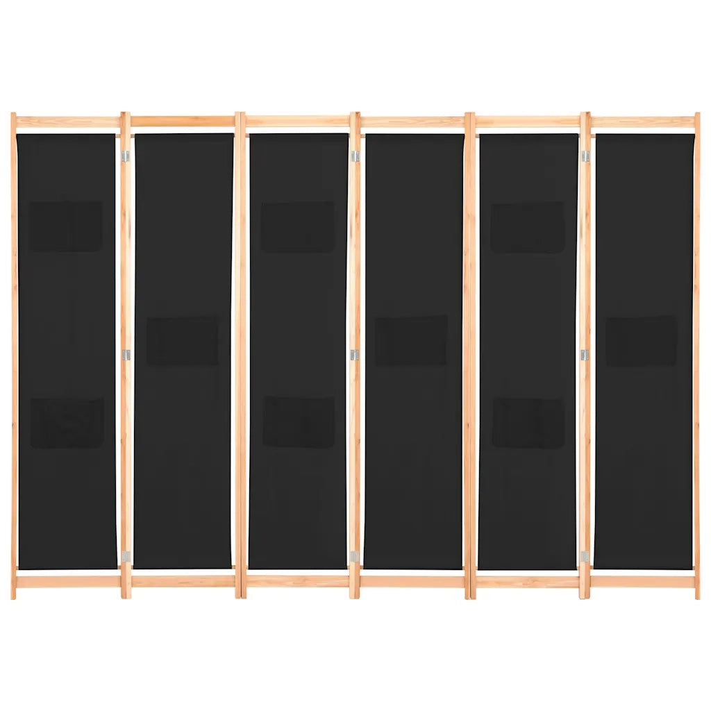 Divisorio a 6 Pannelli Nero 240x170x4 cm in Tessuto 248186