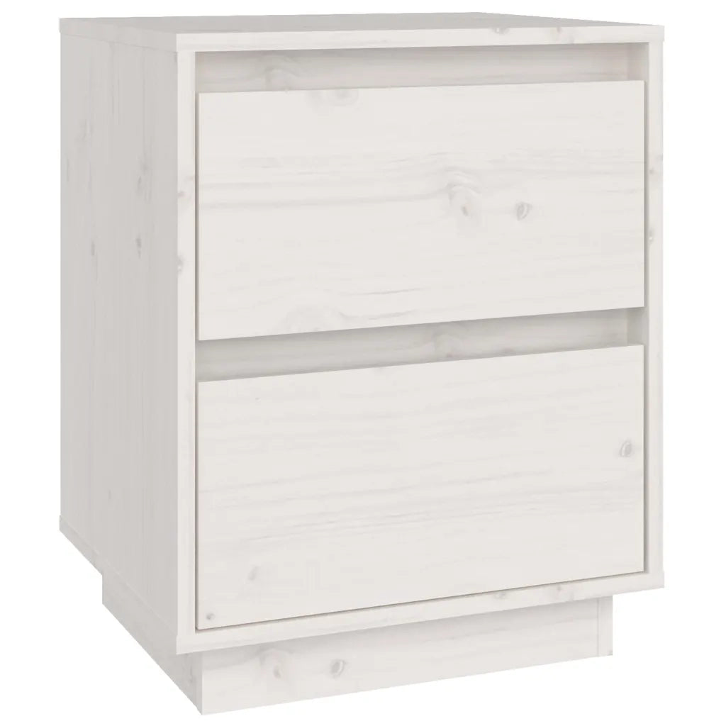 Comodino Bianco 40x35x50 cm in Legno Massello di Pino 813317