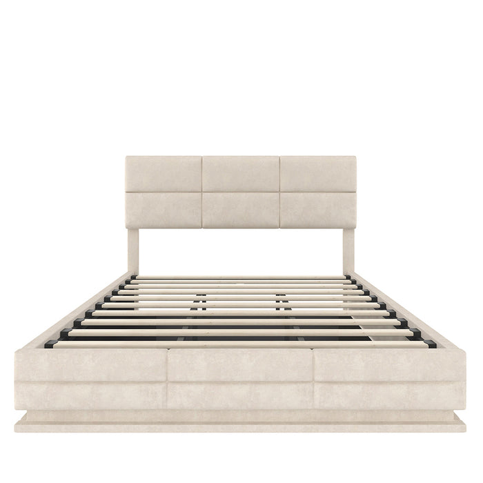 Letto 180x200cm imbottito - Xylo - velluto beige USB idraulico LED