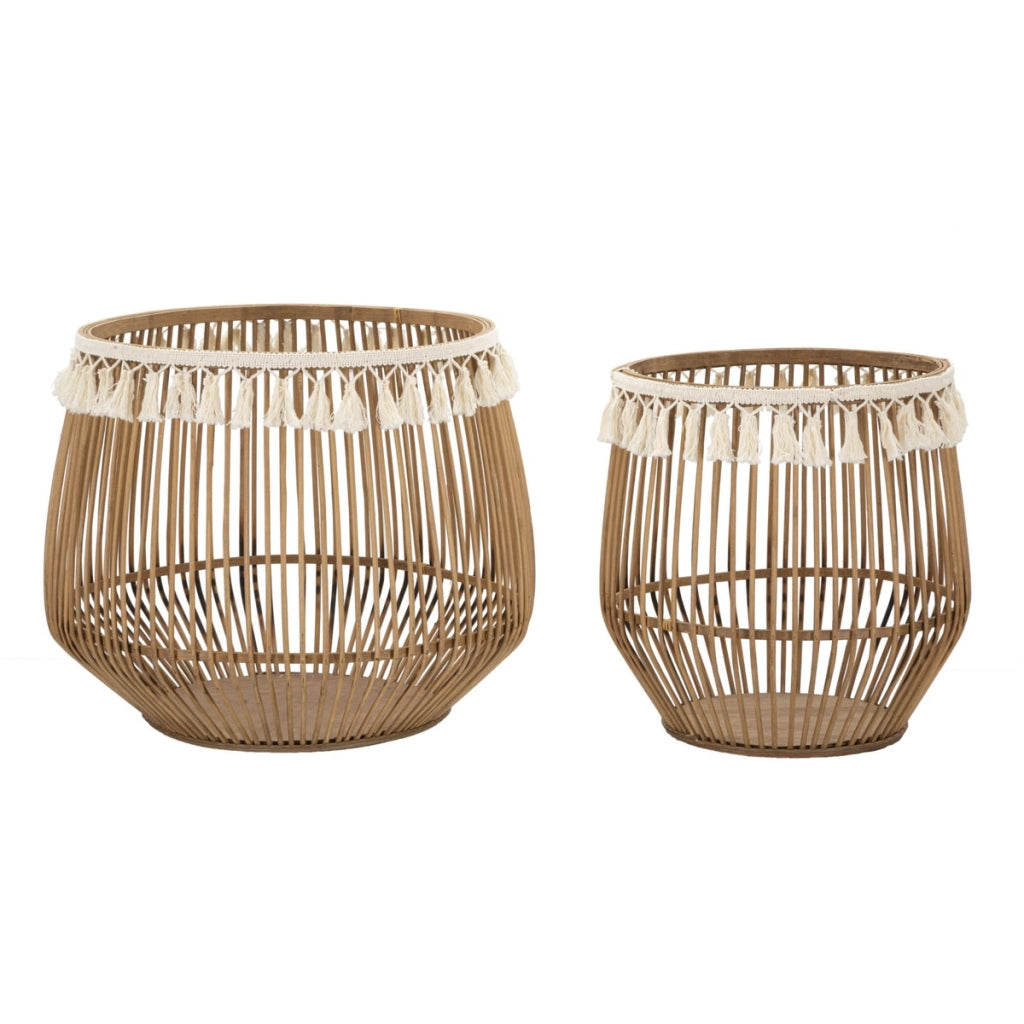 Cestoni Fuji in rattan naturale — coppia Ø 47x39,5 e Ø 34x36,5 cm